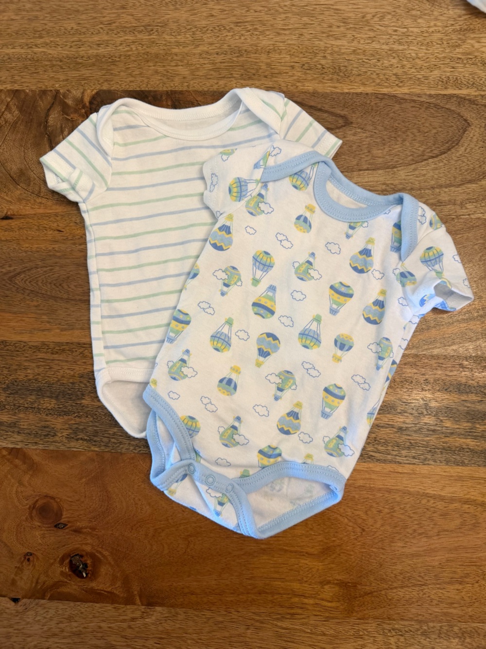 Baby Onesie Set - Hot Air Balloon & Stripes - Blue, Yellow, White